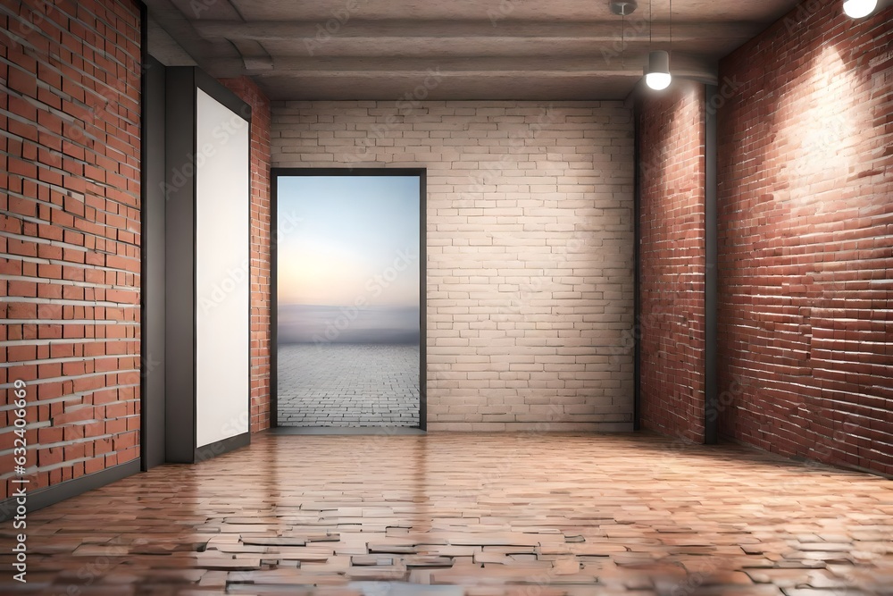 Empty Room with Bricks Wall 3d rendering