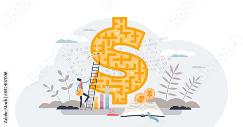 Financial literacy as ability to understand investments tiny person concept, transparent background. Save your earnings and deposit for effective money management illustration.