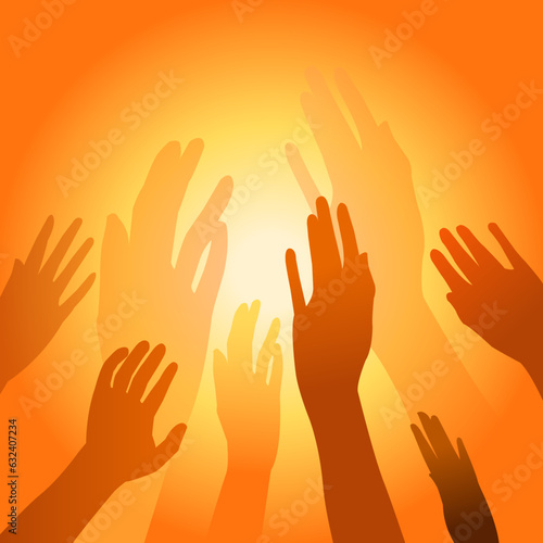 Hands reaching out, silhouette raised hand