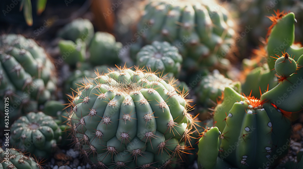 Peyote Cactus Elegance. Elegantly blooming Peyote Cactus Lophophora williamsii adding grace to a spring garden landscape. Generative ai - obrazy, fototapety, plakaty 