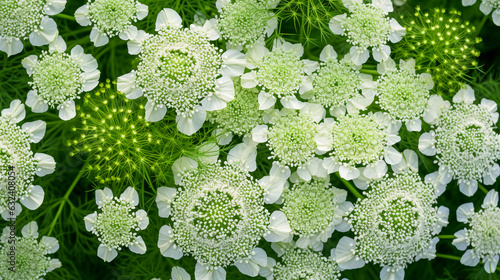 Graceful Queen Anne's Lace. Graceful presence of Queen Anne's Lace flowers amidst a vibrant and lively spring garden landscape. Generative ai