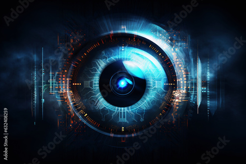 Digital blue eye on dark background. Security access technology. Generative ai