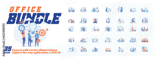 Office bundle concept illustration, collection of male and female business people scenes in the office bundle scene. mega set flat vector modern illustration