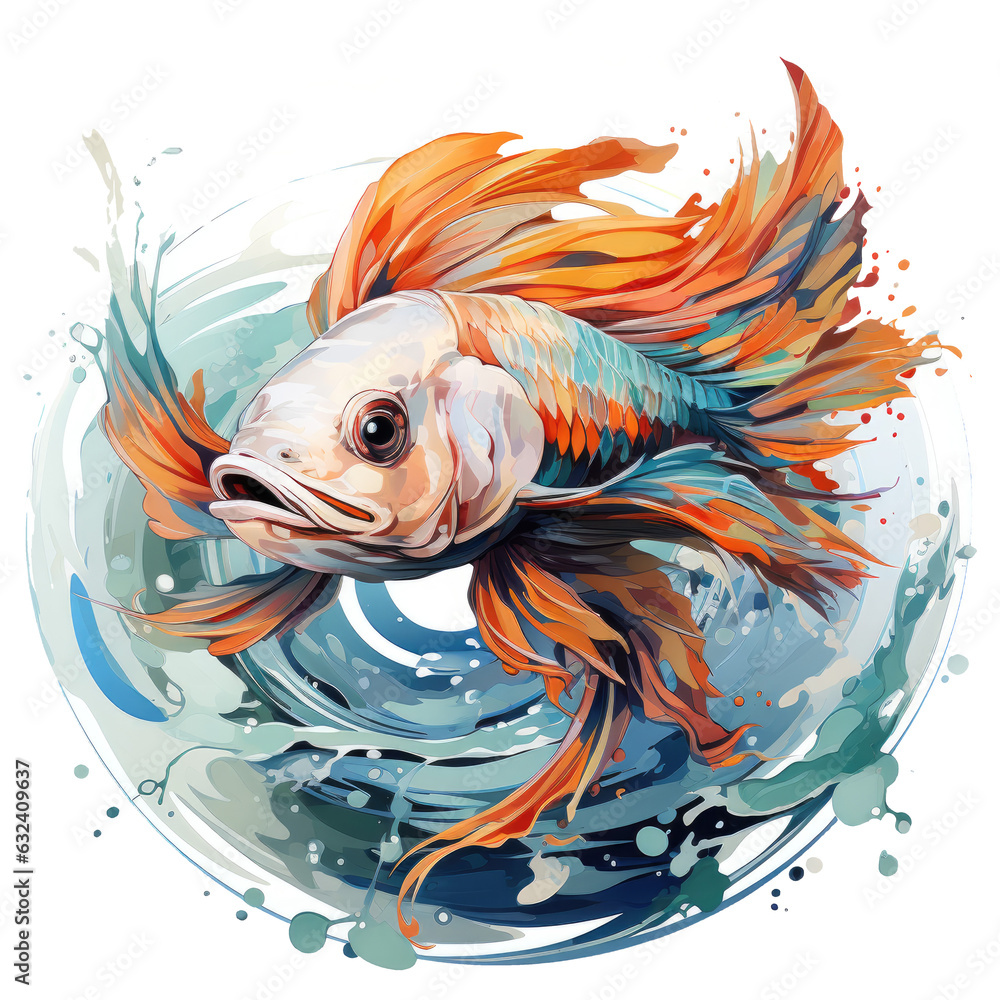 An abstract betta fish tshirt design, where the betta fish is depicted