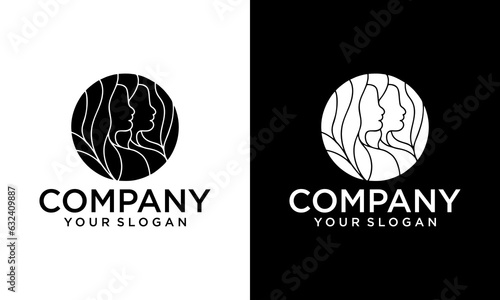 Woman logo with modern line art style for beauty salon