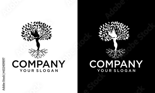 Abstract Human tree logo. Unique Tree Vector illustration with circle and abstract woman shape.