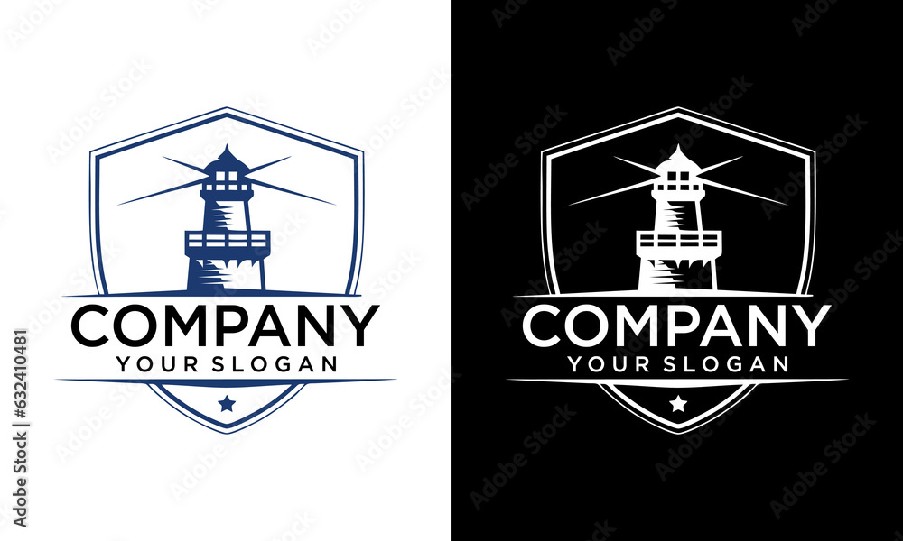 Lighthouse shield logo vector illustration symbol icon badge