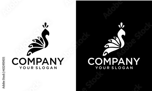 Peacock logo illustration with linear luxury style, simple minimalist peacock logo template, gold line peacock mascot logo