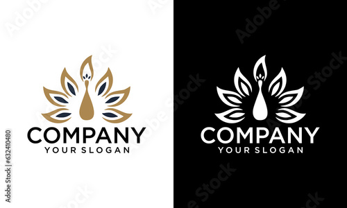 Peacock logo illustration with luxury style, simple minimalist peacock logo template, gold line peacock mascot logo