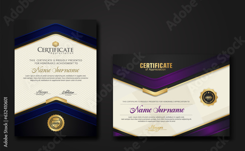 New design two set luxury certificate template with shadow effect on overlap layers and cream color on pattern background