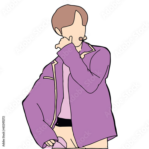 Illustration vector of Kpop fashion stage. idols of Koreans performing. K-pop male fashion idol. singer who is singing wearing beautiful clothes
