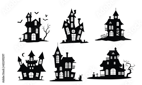 Schilderij op canvas silhouette haunted home set.
