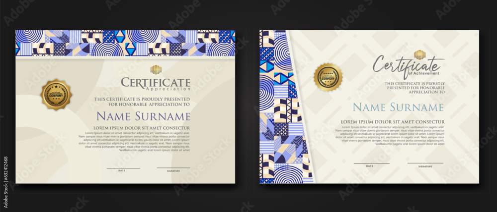 Certificate template with geometric artwork design and simple shapes ...