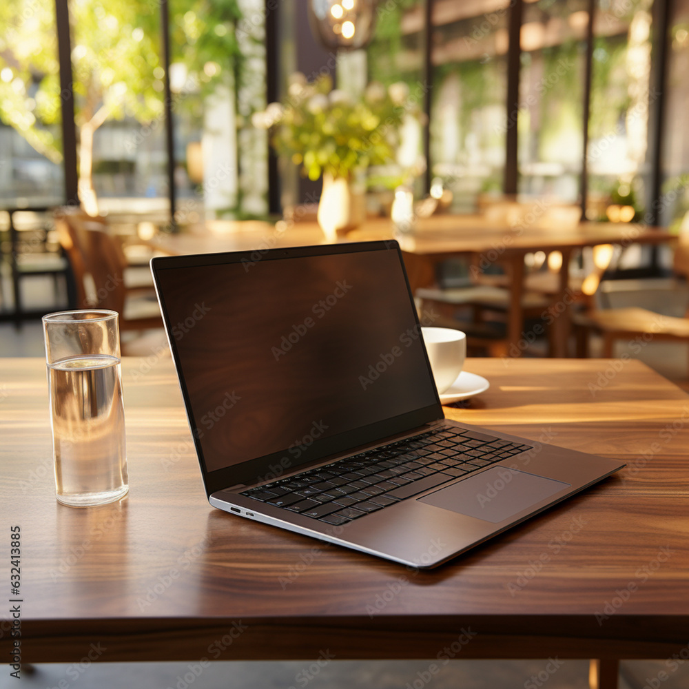 laptop on the table, cup of coffee and notebook, laptop full vision on the wooden table with notepad, pen and cup of coffee laptop on the table, cup of coffee and notebook, laptop full vision on the wooden table with notepad, pen and cup of coffee