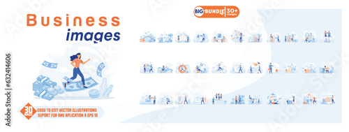 Business images concept illustration, collection of male and female business people scenes in the business images scene. mega set flat vector modern illustration