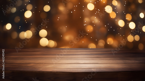 The wooden table stage background and bokeh