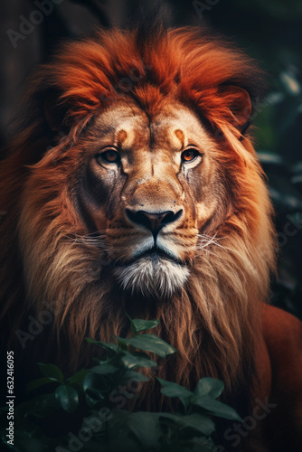 African Lion in the Jungle. Majestic Portrait. Africa Wildlife Animal. Generative ai