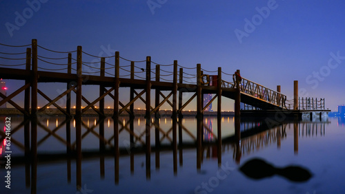 Night reflection of wooden Bridge 