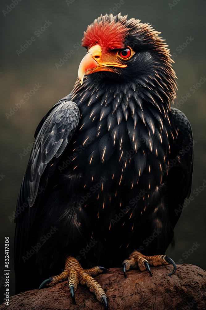 Fototapeta premium Bateleur Eagle in the Savannah. Majestic Portrait. Africa Wildlife Animal. Generative ai