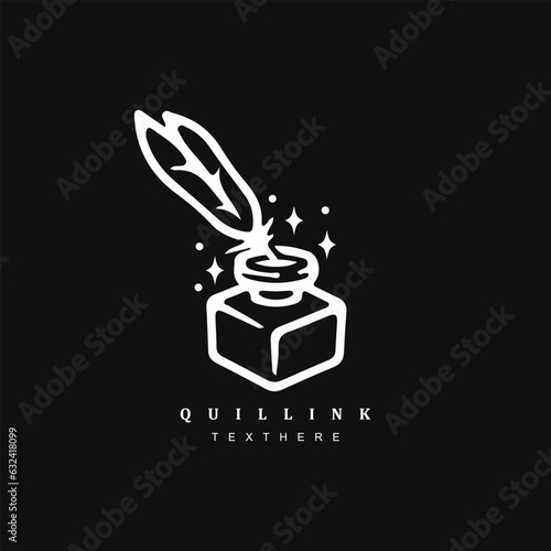 Feather quilfeather pen or quill and inkwell. Lawyer or advocate office, advocacy, notary logo vectorl ink logo design