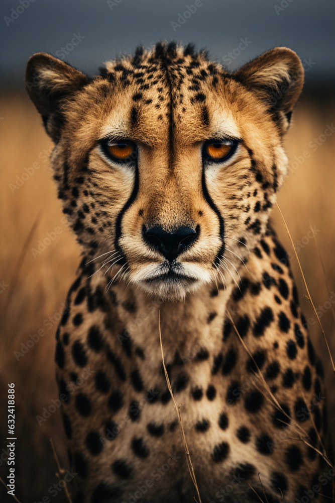 Cheetah in the Savannah. Majestic Portrait. Africa Wildlife Animal. Generative ai Cheetah in the Savannah. Majestic Portrait. Africa Wildlife Animal. Generative ai
