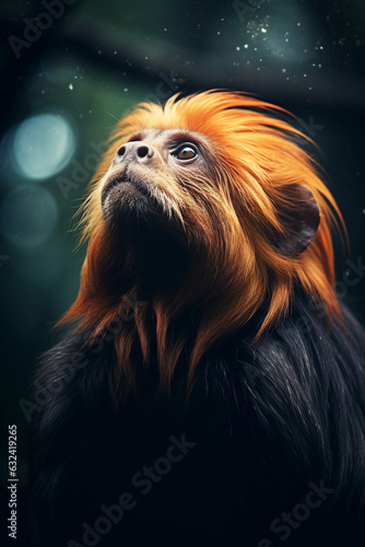 Goldenheaded Lion Tamarin in the Jungle. Majestic Portrait. Wildlife Animal. Generative ai photo