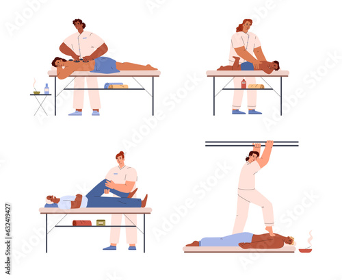 Set of people getting massage flat style, vector illustration