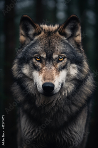 Gray Wolf in its Natural Habitat. Majestic Portrait. North America Wildlife Animal. Generative ai