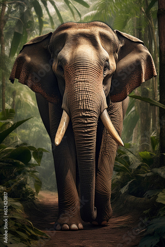 Male Indian Elephant in a Jungle. Majestic Portrait. Wildlife Animal. Generative ai