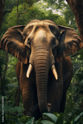 Male Indian Elephant in a Jungle. Majestic Portrait. Wildlife Animal. Generative ai