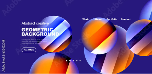 Colorful shiny and glossy circles abstract composition with light and shadow effects, geometric vector abstract background