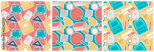 Set of Happy Teacher Seamless Pattern Design Educational Style Elements in Template Hand Drawn Cartoon Flat Illustration