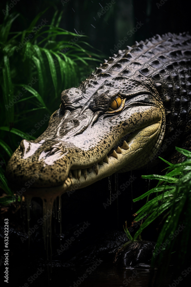 Obraz premium Nile Crocodile in the Savannah Showing Presence. Majestic Portrait. African Wildlife Animal. Generative ai
