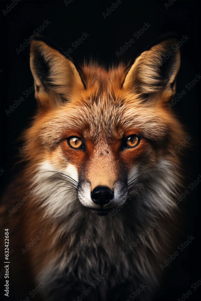Red Fox in its Natural Habitat with Dramatic Lighting. Majestic Portrait. North America Wildlife Animal. Generative ai Red Fox in its Natural Habitat with Dramatic Lighting. Majestic Portrait. North America Wildlife Animal. Generative ai