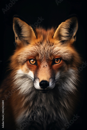 Red Fox in its Natural Habitat with Dramatic Lighting. Majestic Portrait. North America Wildlife Animal. Generative ai