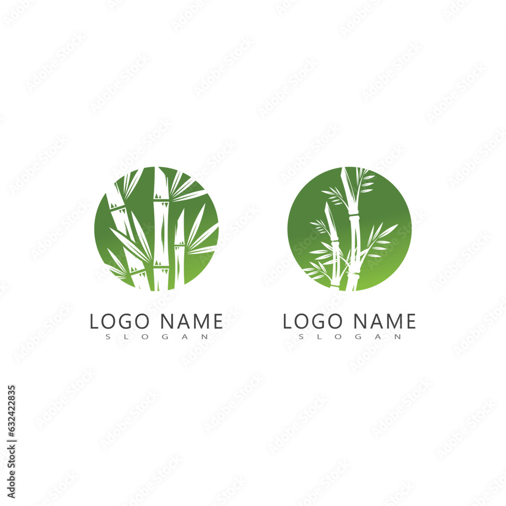 Fototapeta premium Bamboo with green leaf logo ilustration vector template