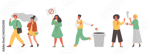 People refuse cigarettes and encourage others to quit smoking, vector isolated.