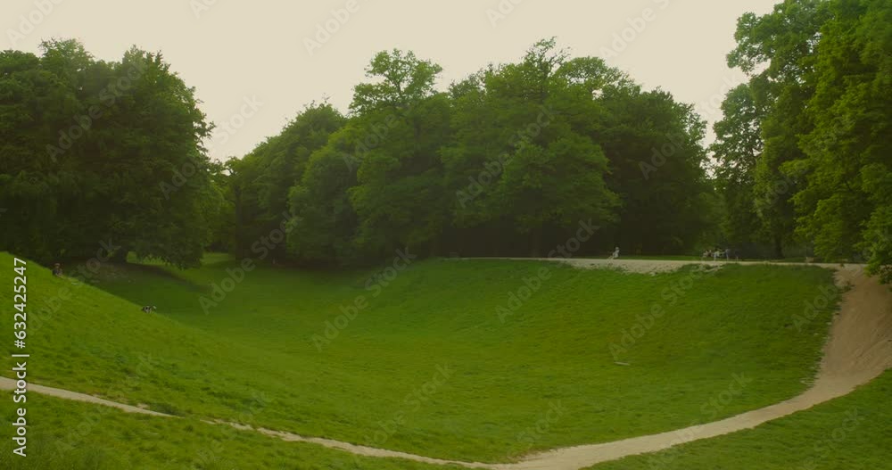Verdant Trees And Hills In Bois de la Cambre, Public Park In Brussels, Belgium. - wide
