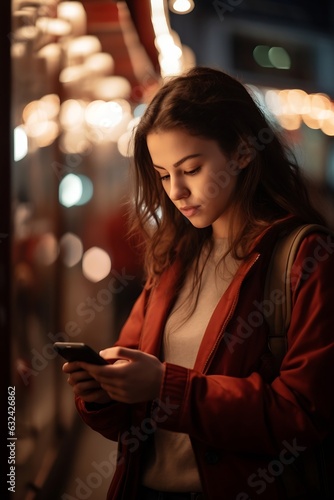Generative AI : Unrecognaize Woman viewing social media content on mobile phone