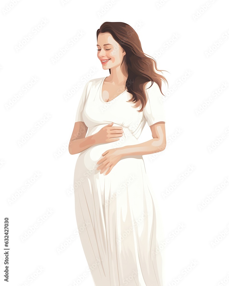 Generative AI : Pregnant woman, future mom, standing in nature and hugging belly with arms. Flat vector illustration. Generative AI : Pregnant woman, future mom, standing in nature and hugging belly with arms. Flat vector illustration.