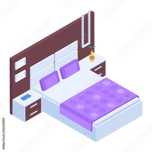 Pack of Modern Bedrooms Isometric Icons  

