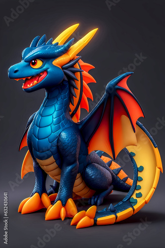 Illustration of a blue mythical dragon on a dark background. Zodiac sign and mascot 