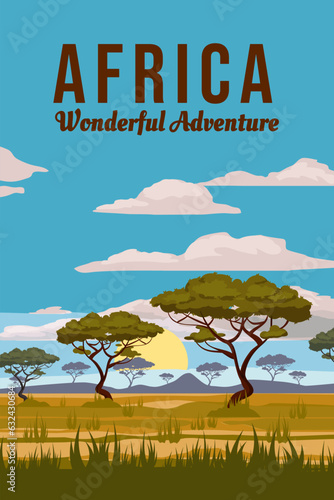 Africa travel poster savanna sunset
