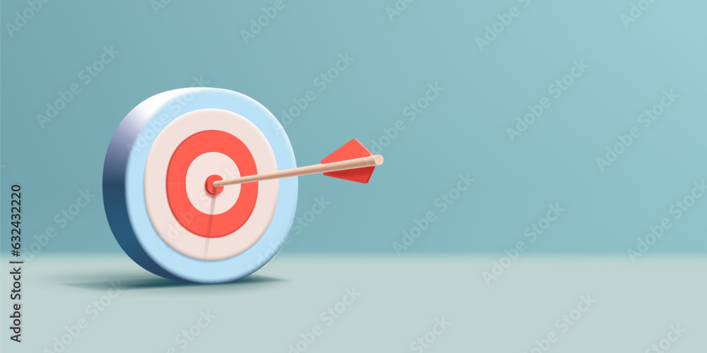 Targeting 3d render board, circles with arrow in 10 or bullseye, darts target icon, marketing audience or bisiness Targeting 3d render board, circles with arrow in 10 or bullseye, darts target icon, marketing audience or bisiness