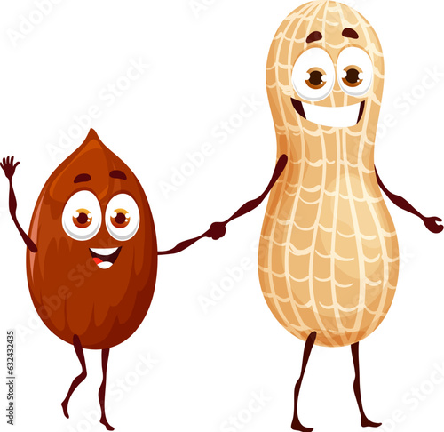 Cartoon peanut keto diet food characters. Natural nutrition or keto diet food product happy smiling personages, peanut isolated vector childish character or cheerful mascots