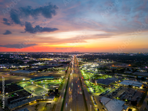 Aerial photo highway I45 heading into Downtown Houston Texas photo