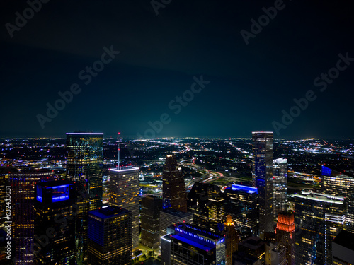 Aerial night photo Downtown Houston Texas circa July 2023 © Felix Mizioznikov