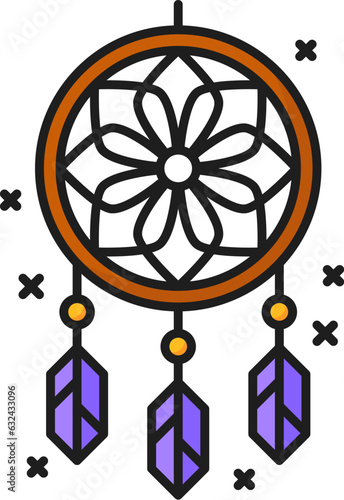 Dream catcher witchcraft and magic icon symbolizing protection and positive energy. Isolated vector linear enchanting sign with intricate web and feathers ward off bad dreams and invite peaceful sleep