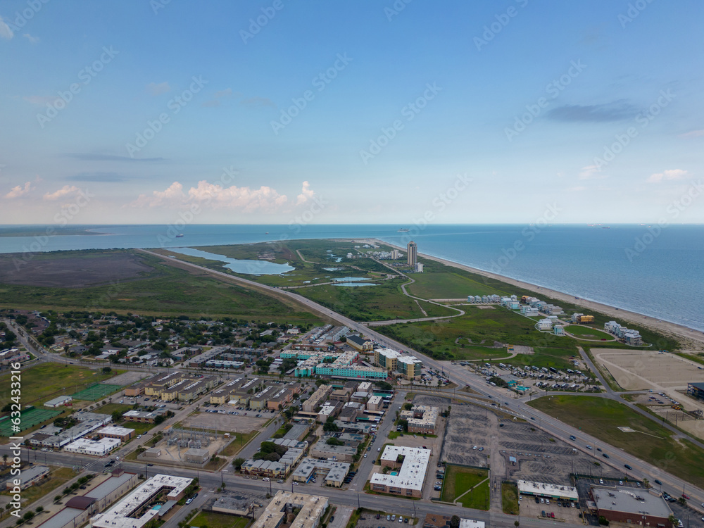 Aerial drone photo Fort San Jacinto Historic Point Galveston Beach Texas