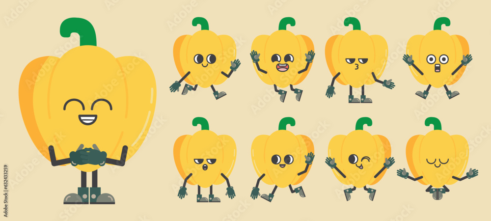 Fototapeta premium Funny cartoon different gestures set of vegetable vector